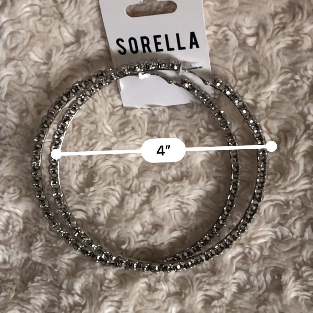 Hoop earrings. Faux diamond. Silver color. 4” diameter